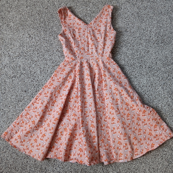 Modcloth Eva Rose Fit And Flare Peach Corgi Swing Dress Size S Or Xs - Picture 3 of 6